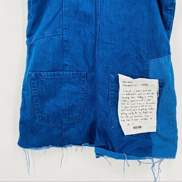 NEW Zara Size Small Denim Patchwork Raw Hem Nona Sleeveless Overall Romper - Picture 7 of 9